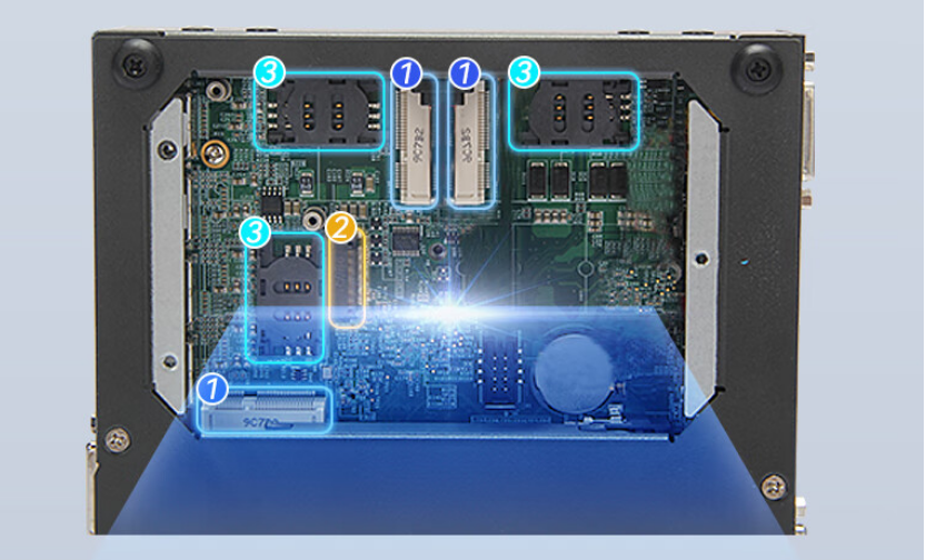 內存至高支持32GB,容量更大更靈活。配置了1個SATA接口，1個M.2，硬盤容量支持500GSSD,同時配置了雙顯，電源支持8~35V；
